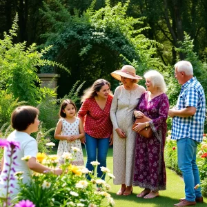A family gathering in a lush garden representing legacy and love.
