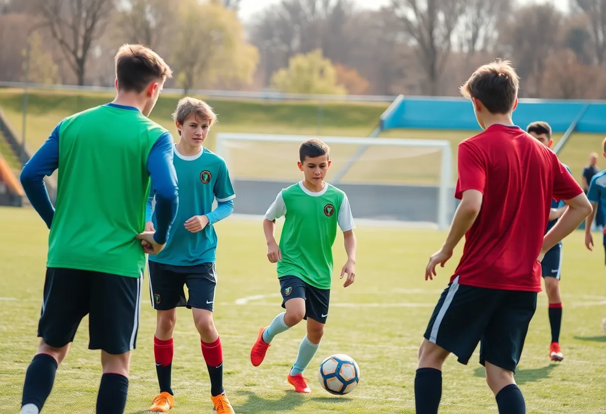 FC Dallas players training on the field with focus and teamwork.