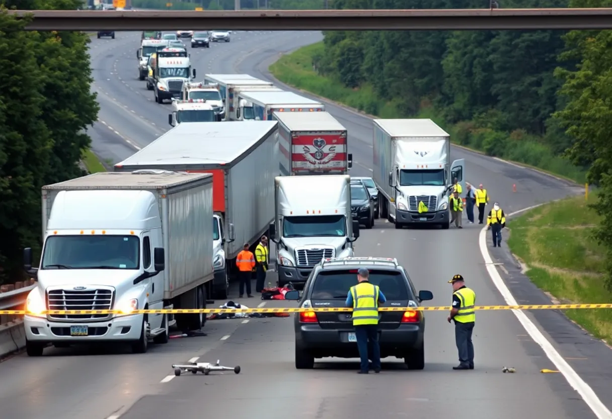 Emergency responders at the scene of a multi-vehicle crash on I-20 in Terrell, Texas.