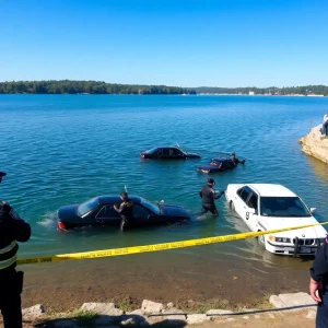 Police divers in Lake Cliff Park conducting a recovery operation