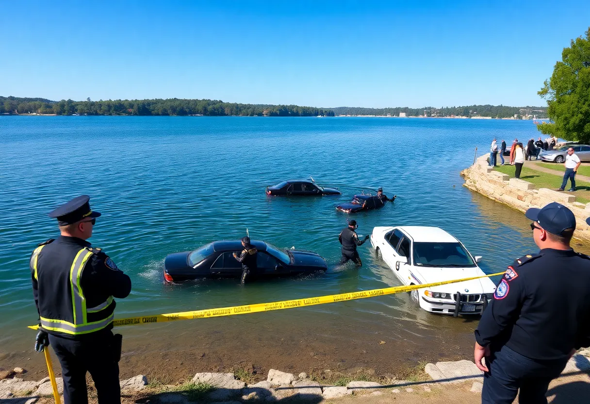 Police divers in Lake Cliff Park conducting a recovery operation