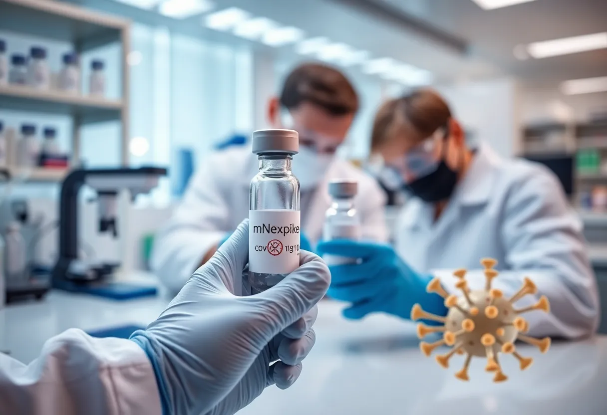 Laboratory scientists developing the mNexspike COVID-19 vaccine