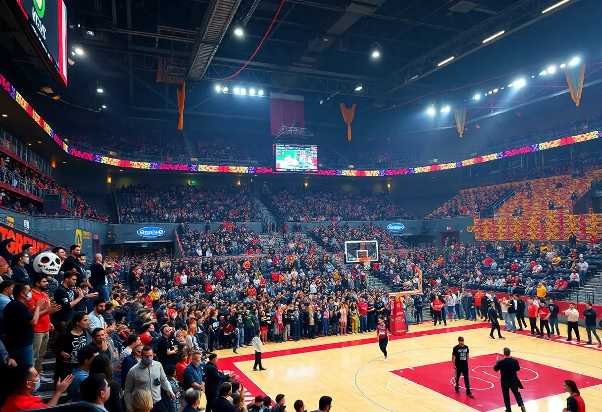 NBA game atmosphere in Mexico City during Día de Muertos celebrations