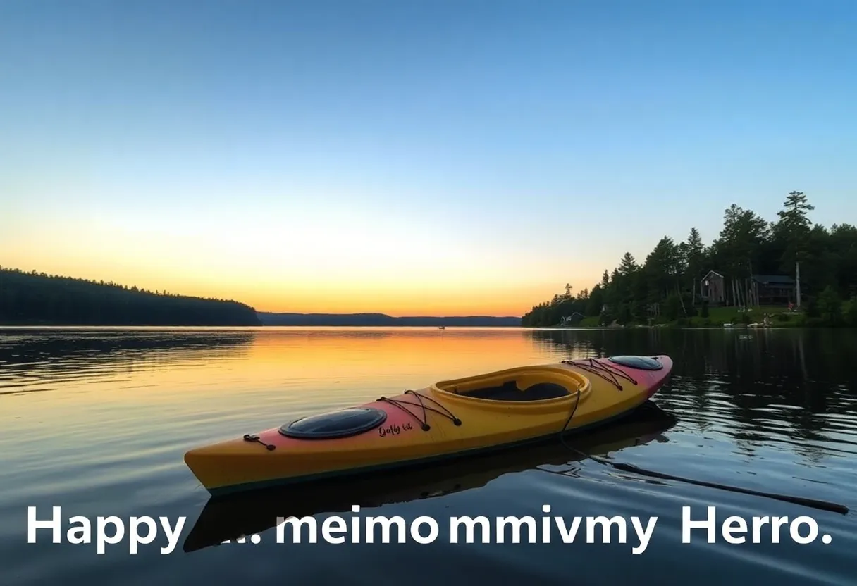 Tribute scene of a lake with an overturned kayak