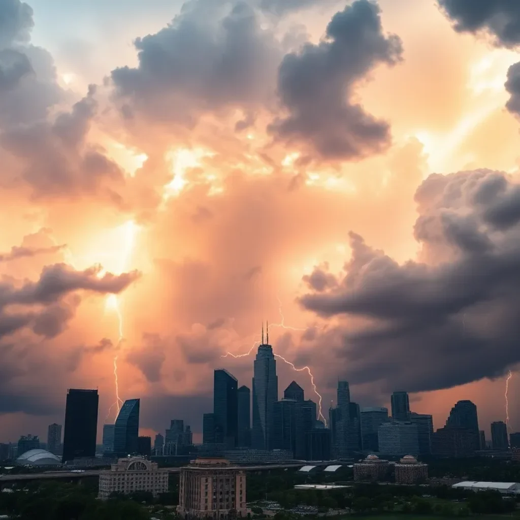 Dramatic storm clouds over a Texas landscape signaling severe weather