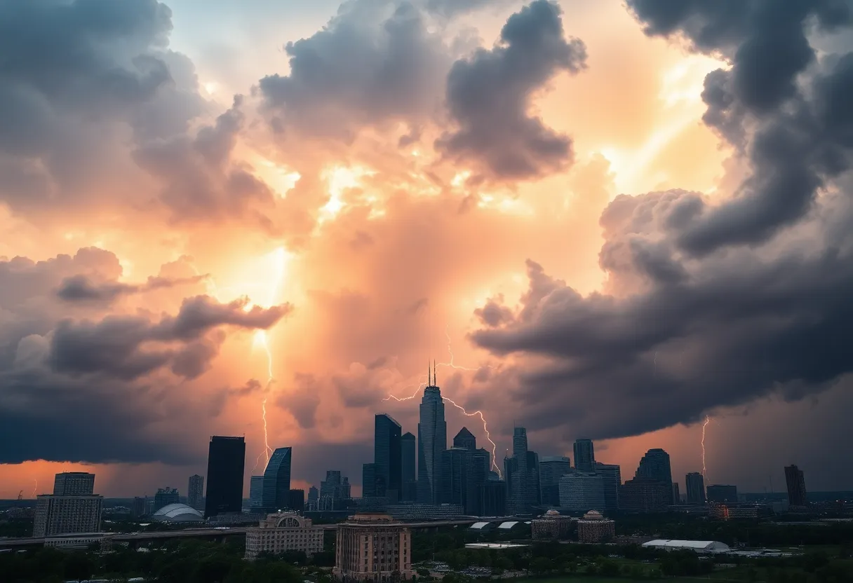 Dramatic storm clouds over a Texas landscape signaling severe weather