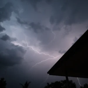 Lightning striking during a storm in Tarrant County