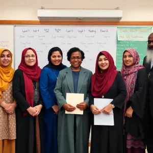 Diverse group of faith leaders in a classroom setting