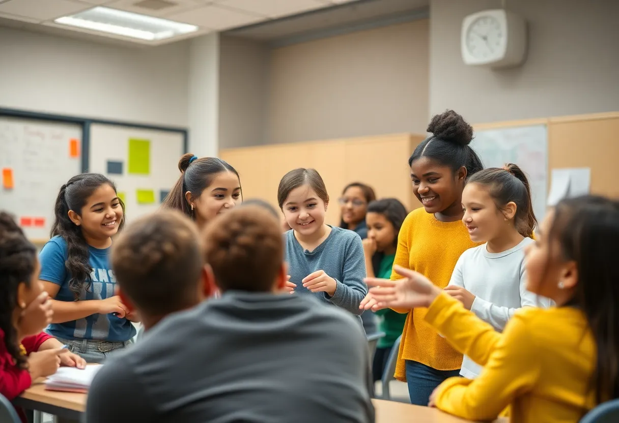 Students collaborating in a Texas high school classroom