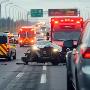 Scene of a traffic accident on Interstate 20 in Dallas County