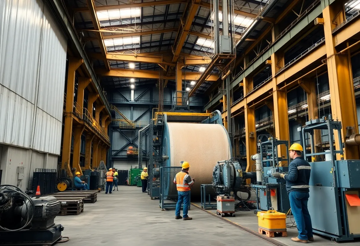 Steel manufacturing plant with workers showcasing American industrial strength