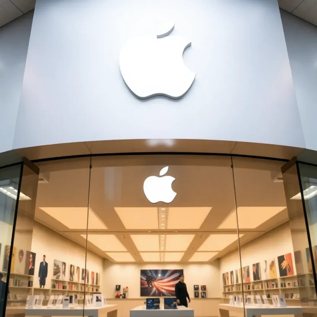 An Apple retail store showing security measures against theft.