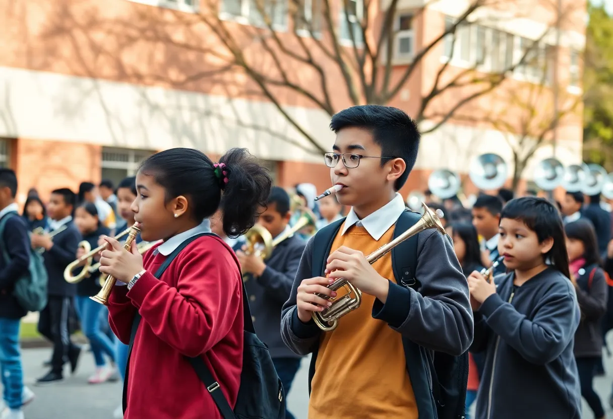 Students from Boerne ISD marching band performing outdoors
