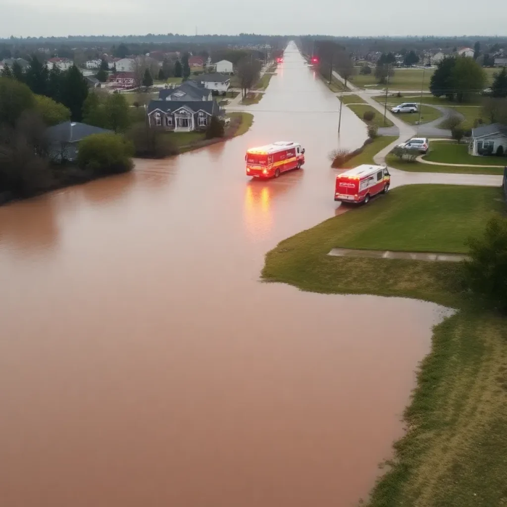 Flooded area in Central Texas with rescue efforts in action