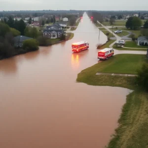 Flooded area in Central Texas with rescue efforts in action