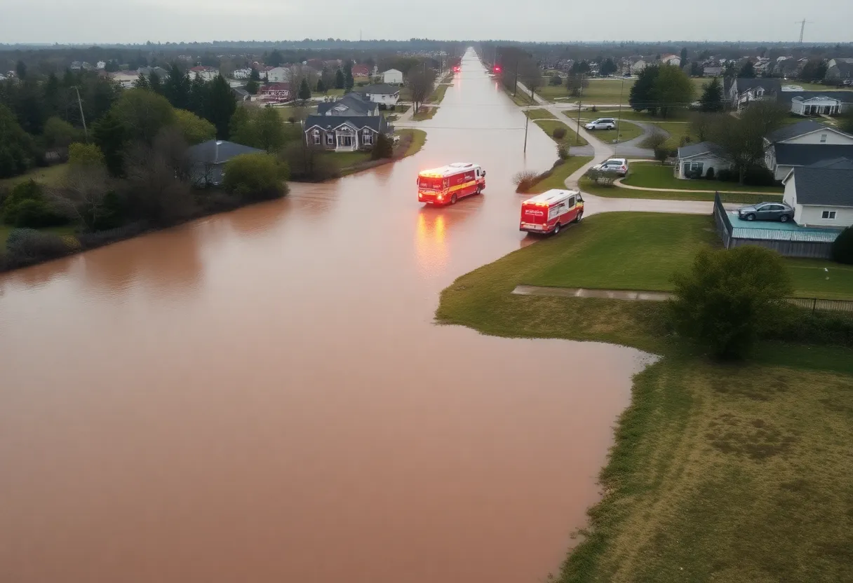 Flooded area in Central Texas with rescue efforts in action