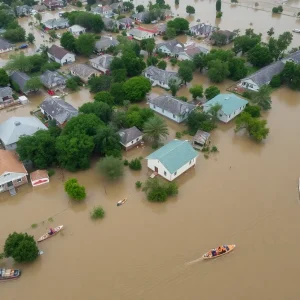 Aerial view of rescue operations in Central Texas flood aftermath
