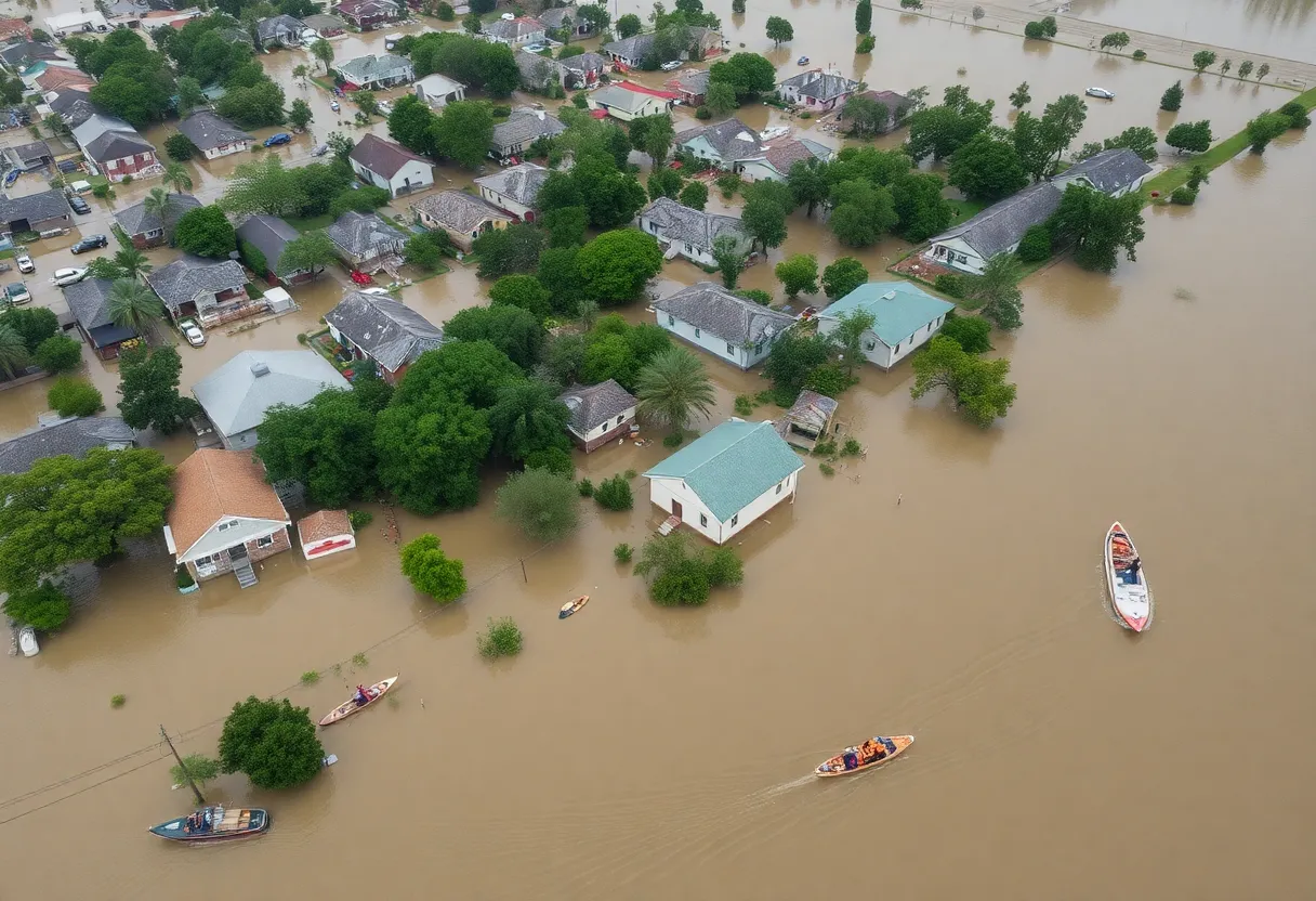 Aerial view of rescue operations in Central Texas flood aftermath
