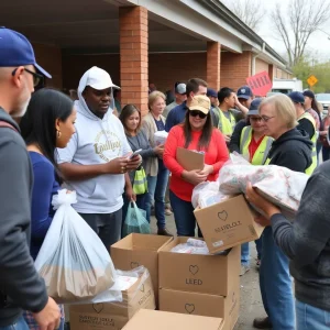 Volunteers distributing aid for flood relief in Kerrville, Texas