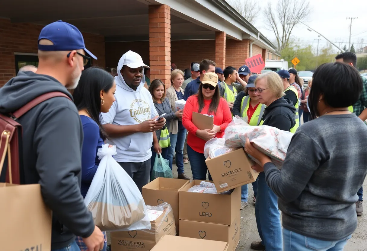 Volunteers distributing aid for flood relief in Kerrville, Texas