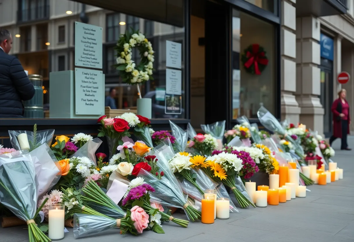 Memorial for Jaime Rokkett outside Cookies 'N Smoothies