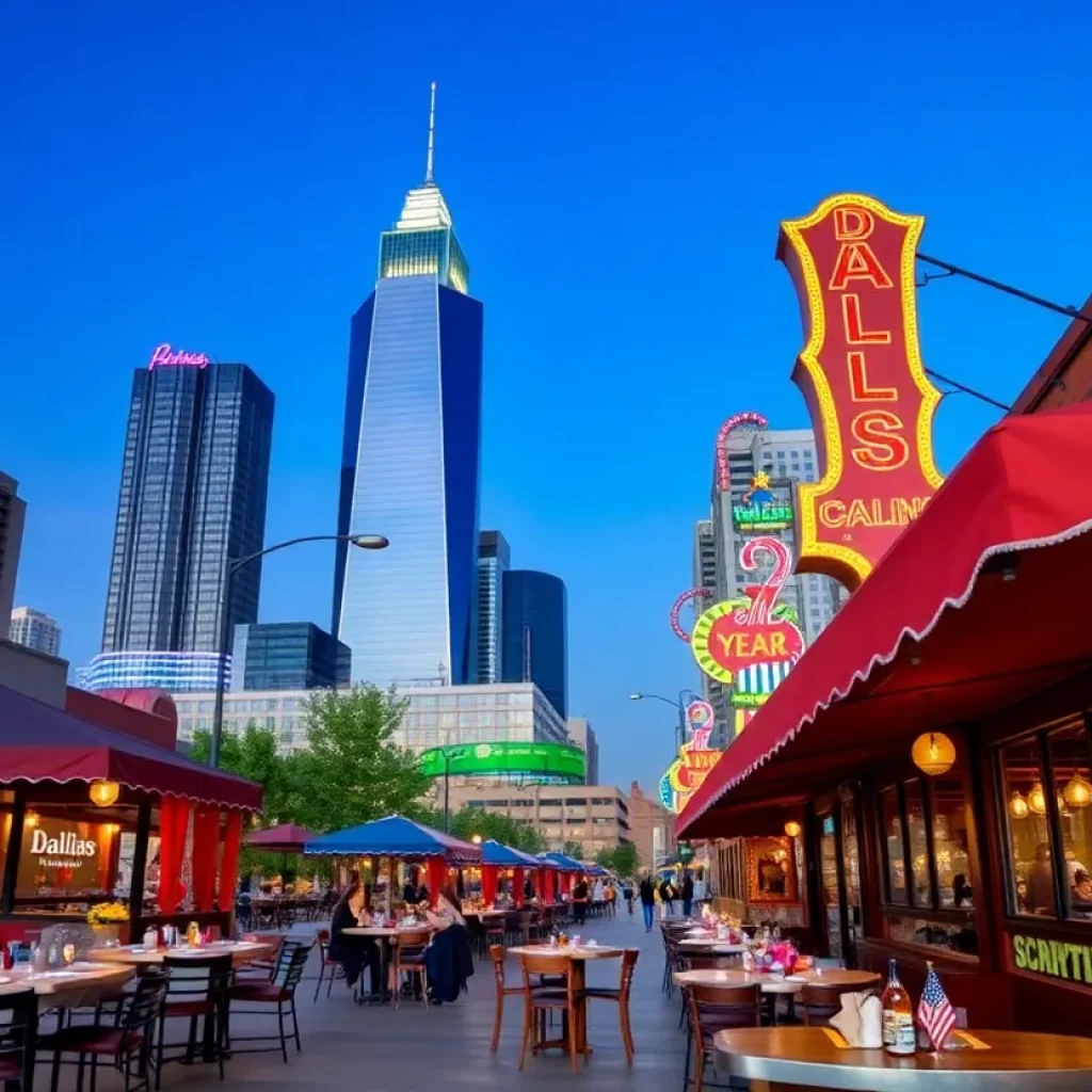 An artistic representation of Dallas' diverse restaurants featured in CityTins.