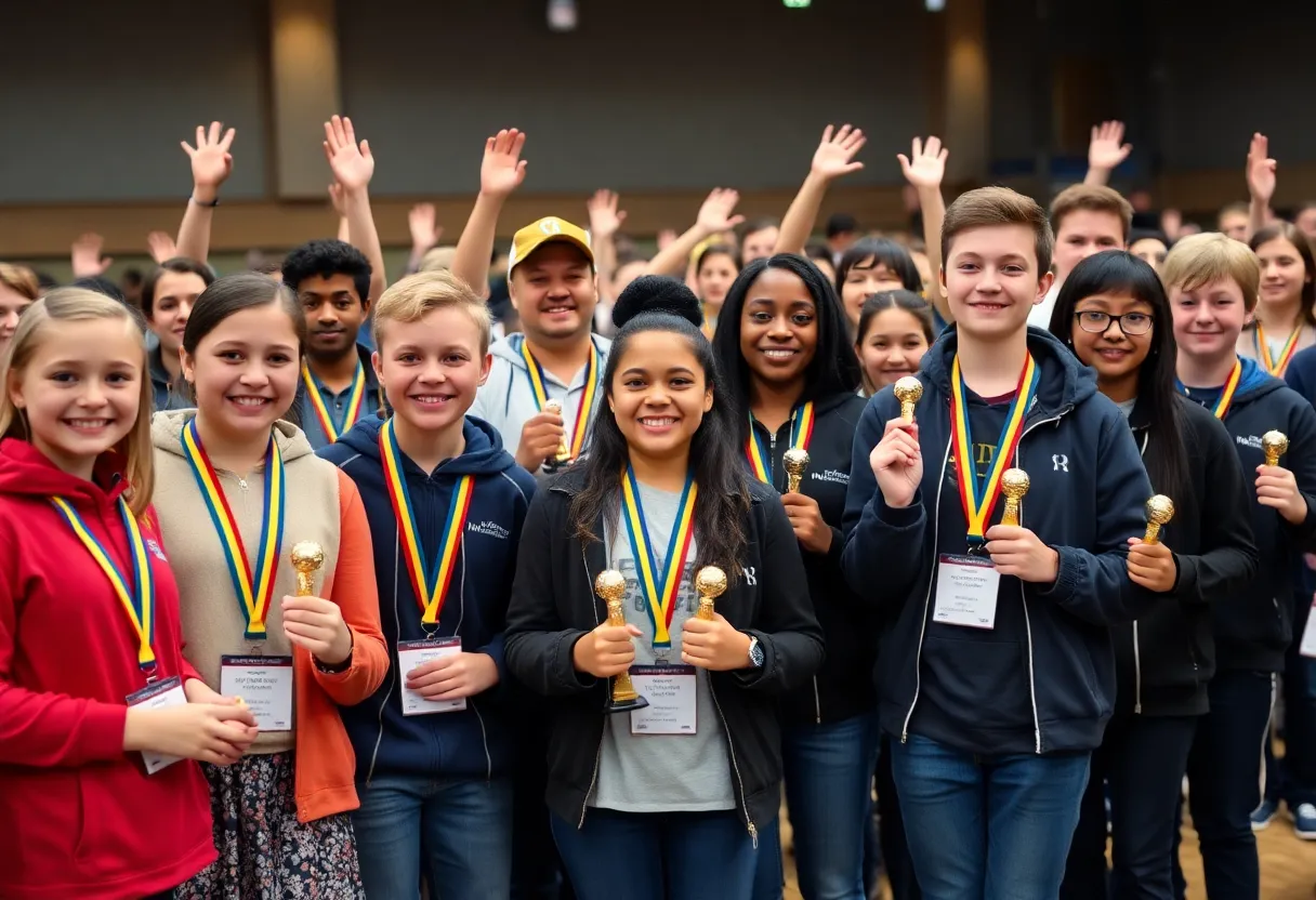 Students from Dallas College celebrating their medals at SkillsUSA