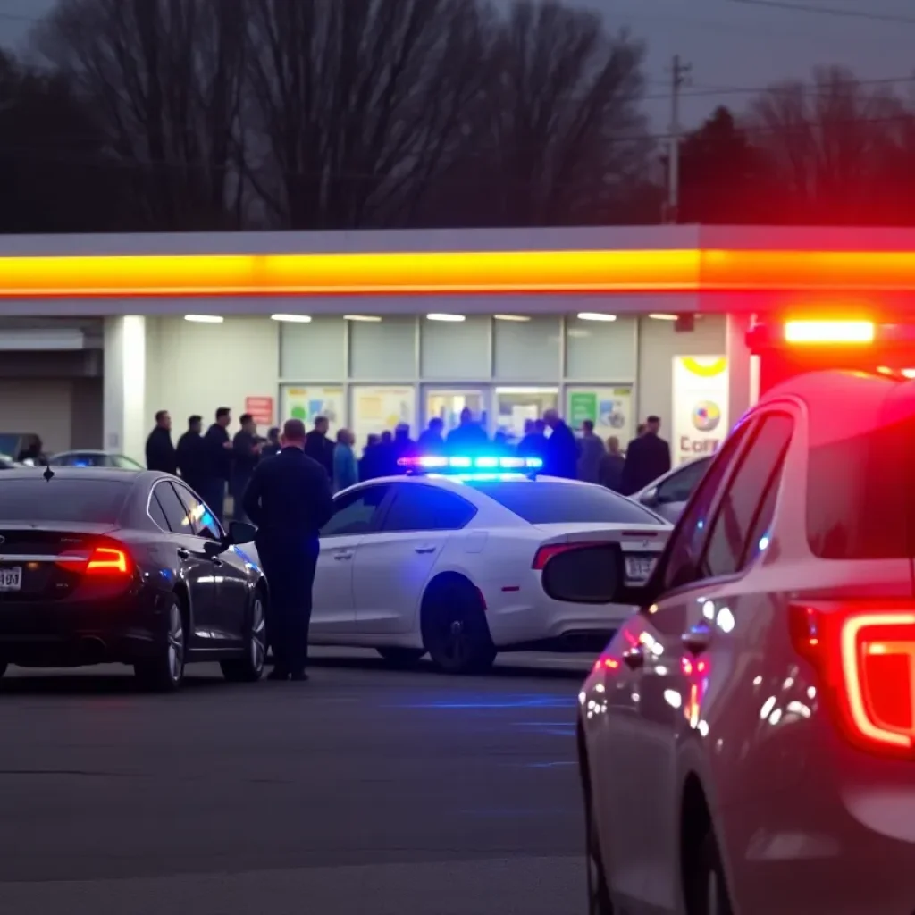 Police cars and investigation scene at a Dallas convenience store