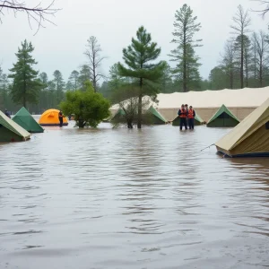 Submerged campsite after flooding in Dallas