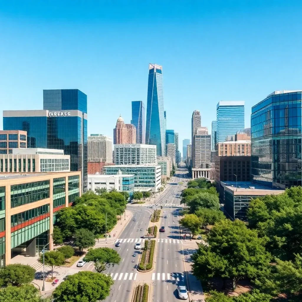 Aerial view of Dallas Fort Worth showcasing life sciences facilities and urban landscape.