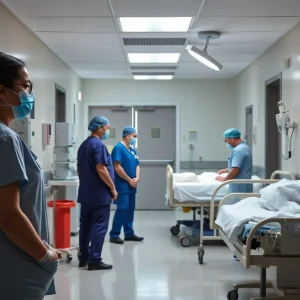Emergency room with healthcare workers focused on patient care