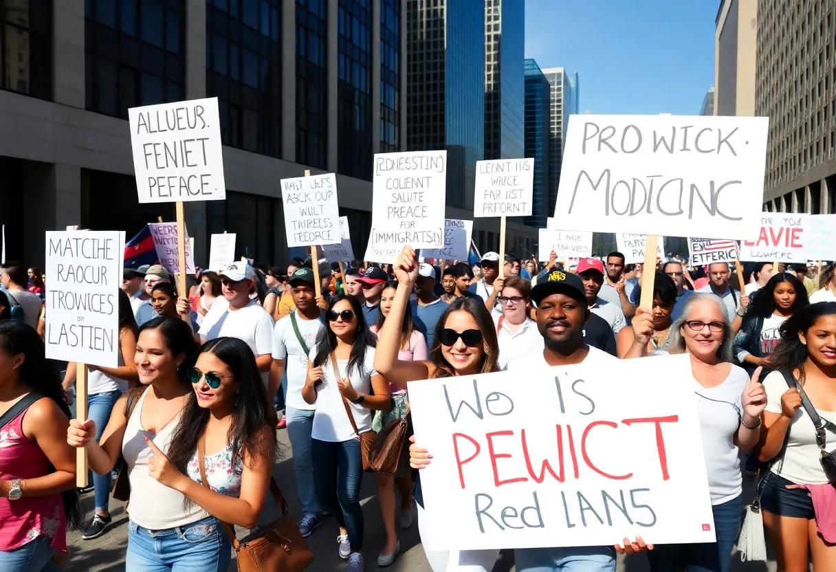 Protesters marching in Dallas advocating for immigration reform