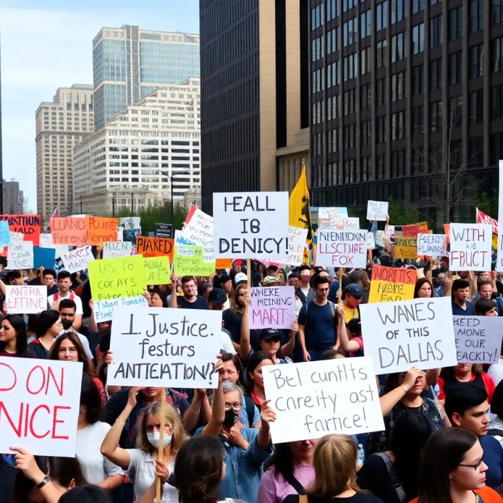 Crowd of protesters in Dallas advocating for Gaza