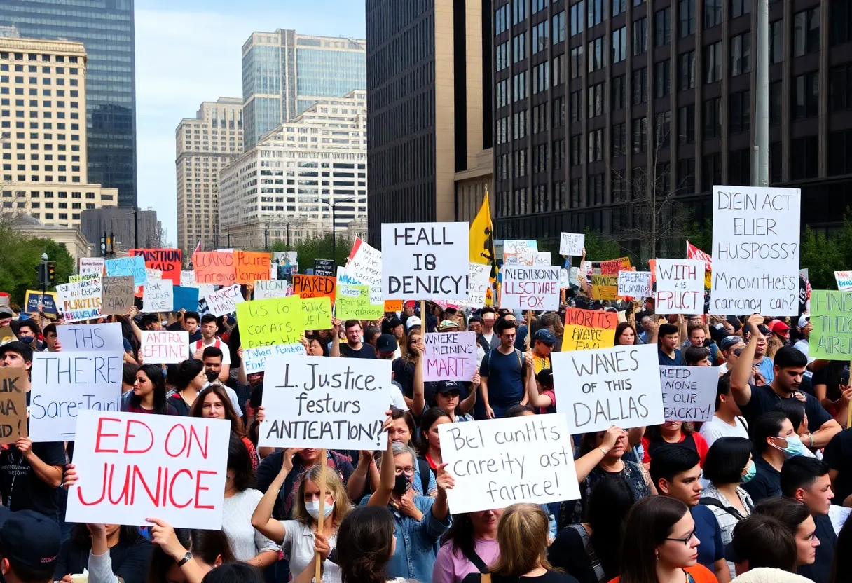 Crowd of protesters in Dallas advocating for Gaza