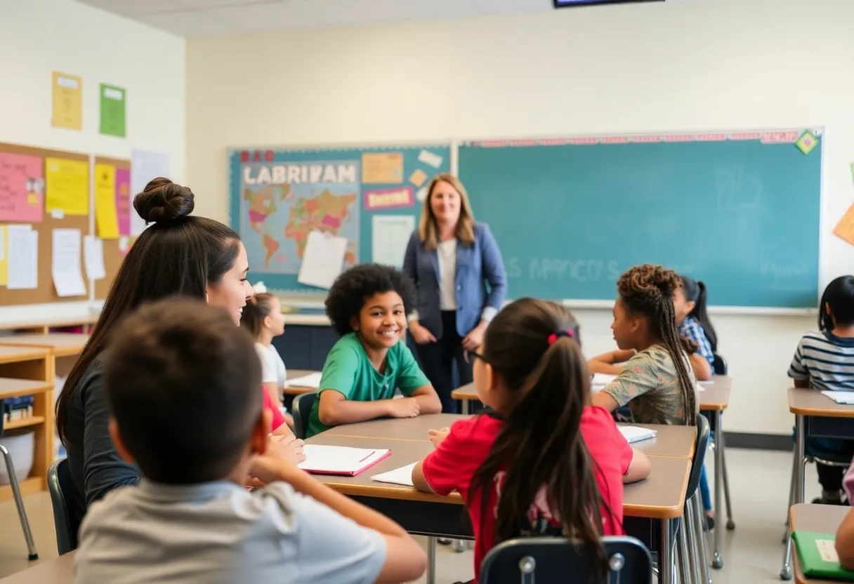 Classroom in a Dallas middle school with students and teacher