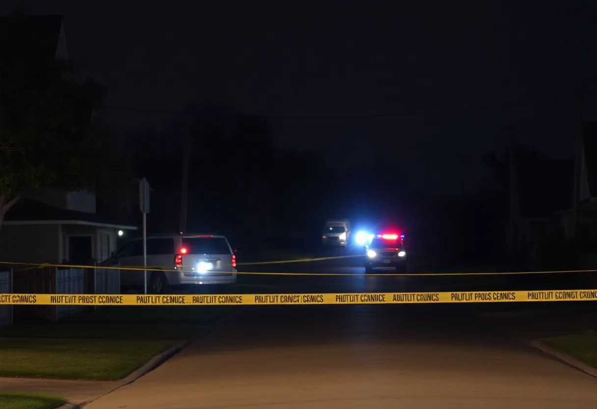 Crime scene in Dallas with police tape and emergency lights