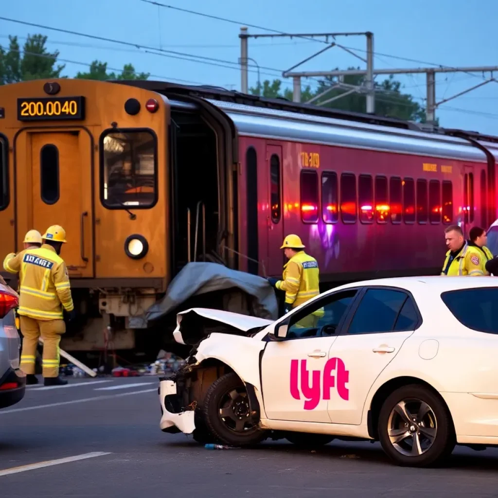 Scene of the collision between a Lyft vehicle and a train in Dallas