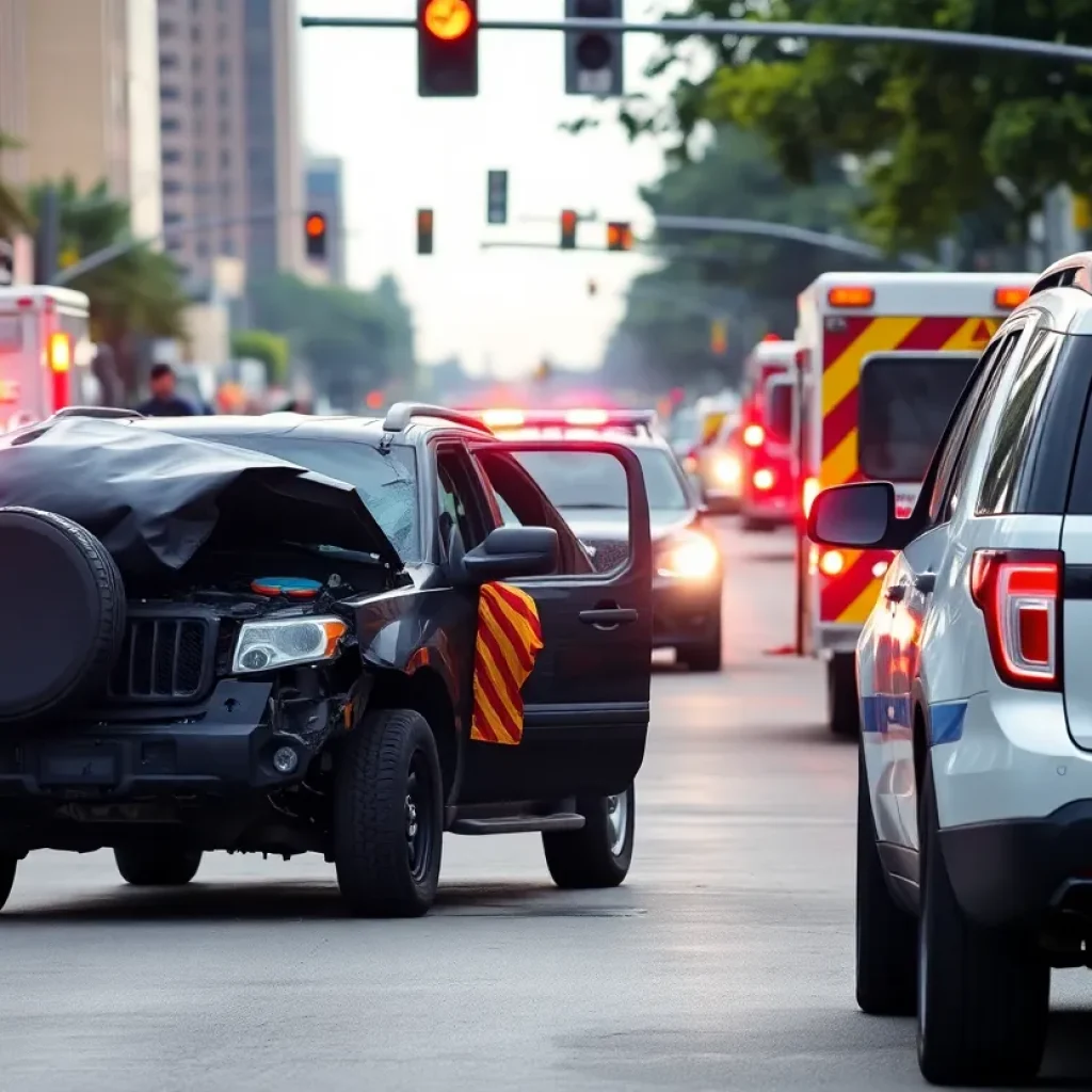 A damaged SUV near the scene of a DWI arrest in Dallas