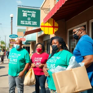 Community businesses in East Dallas supporting flood relief efforts.