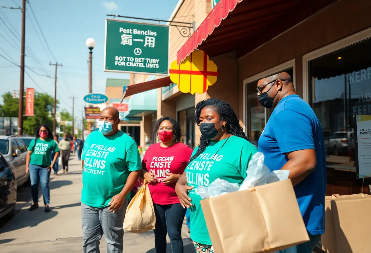 Community businesses in East Dallas supporting flood relief efforts.