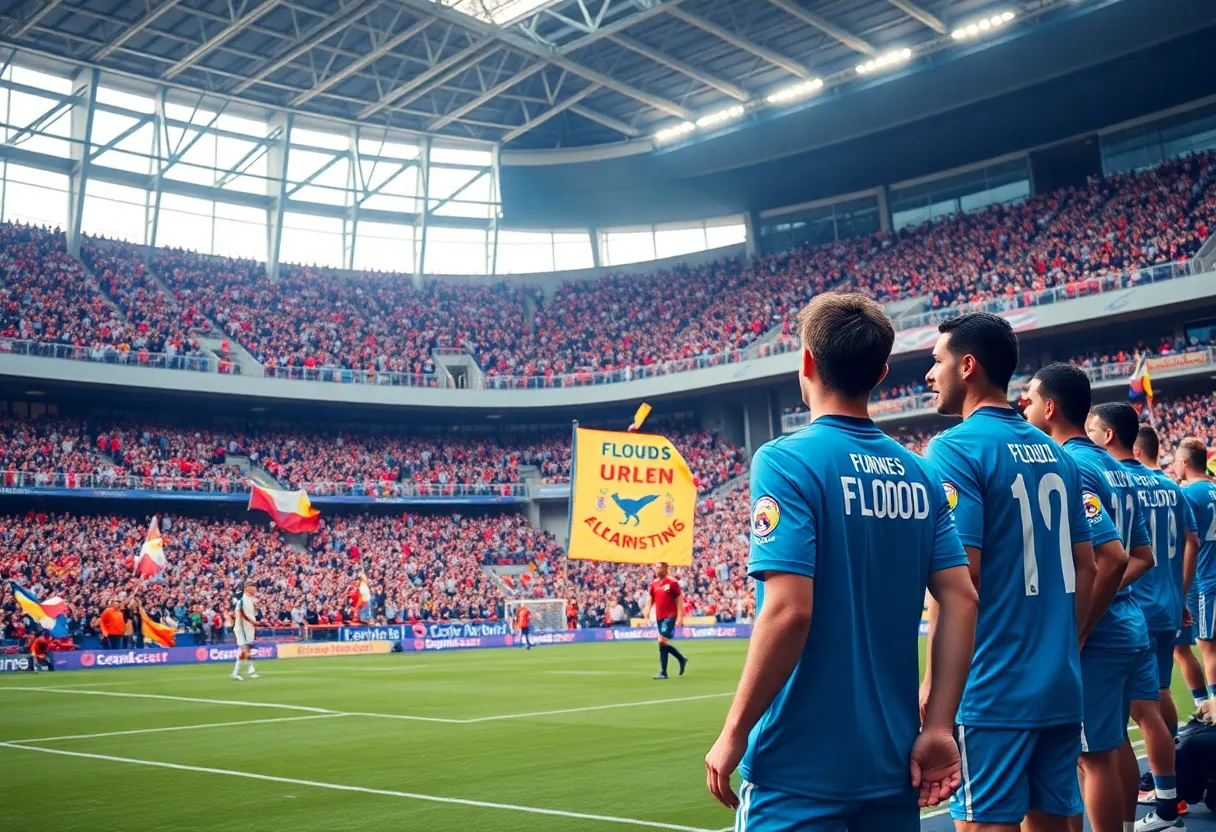 FC Dallas players wearing commemorative patches during a match for flood relief.
