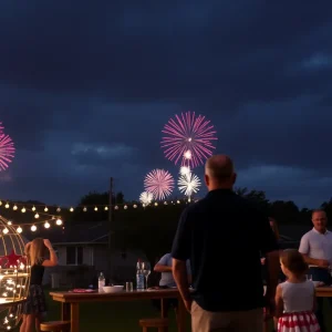 Families celebrating Fourth of July in North Texas with cloudy skies.