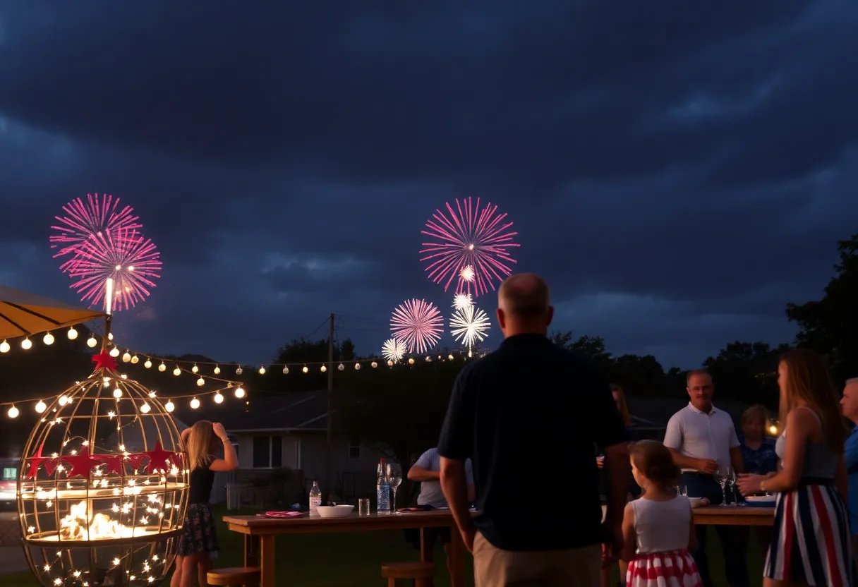 Families celebrating Fourth of July in North Texas with cloudy skies.