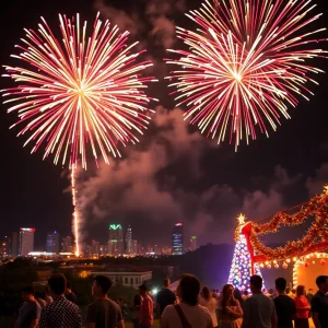 Fireworks over a North Texas city celebrating Independence Day