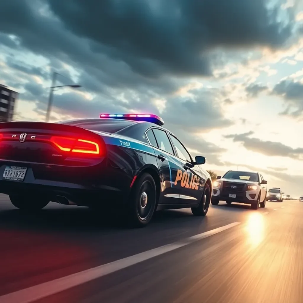 Police car involved in a high-speed chase in Irving, Texas.