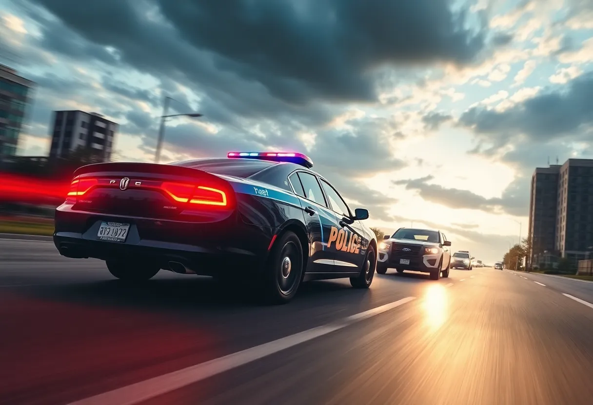 Police car involved in a high-speed chase in Irving, Texas.
