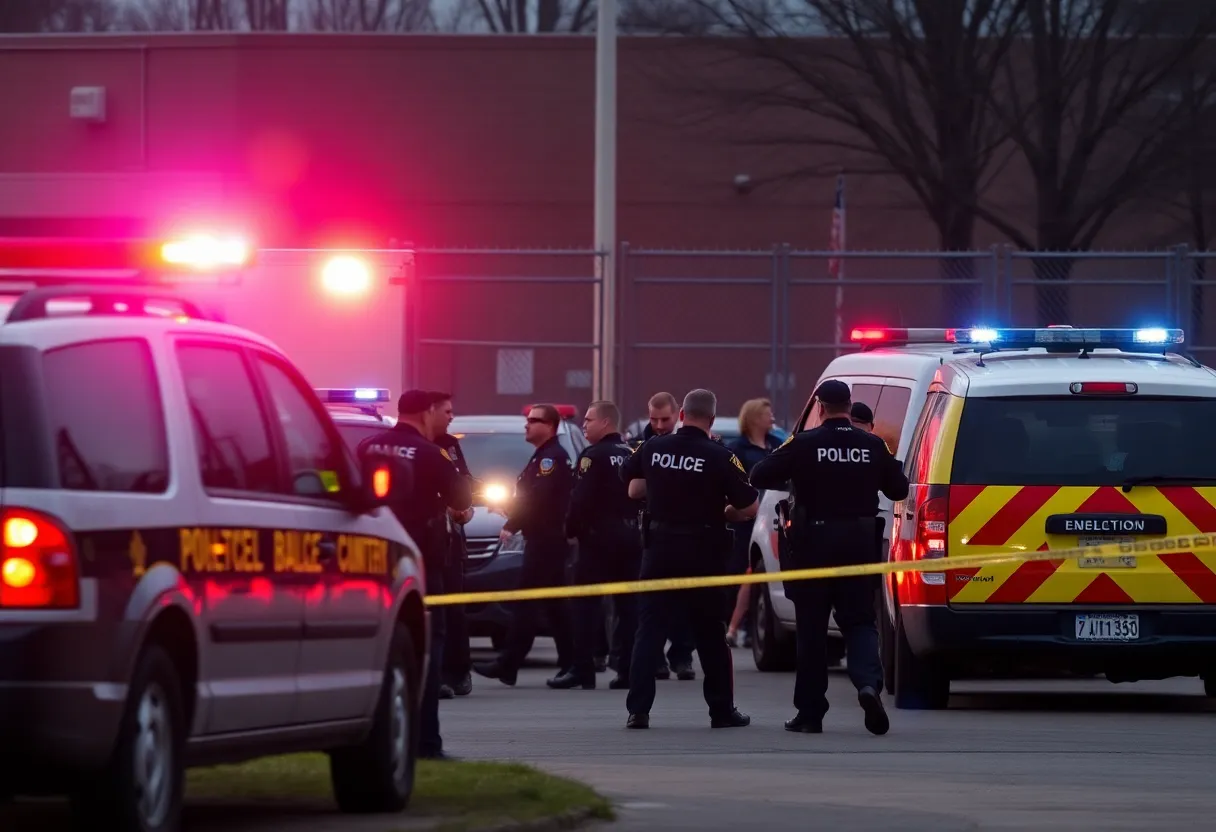 Law enforcement officers at the scene of an attack on an ICE facility