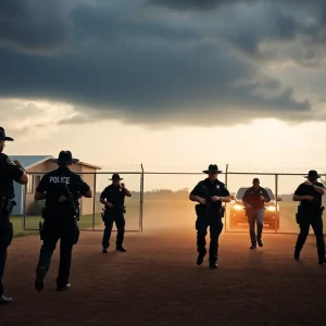 Law enforcement officers responding to a crisis at a detention center
