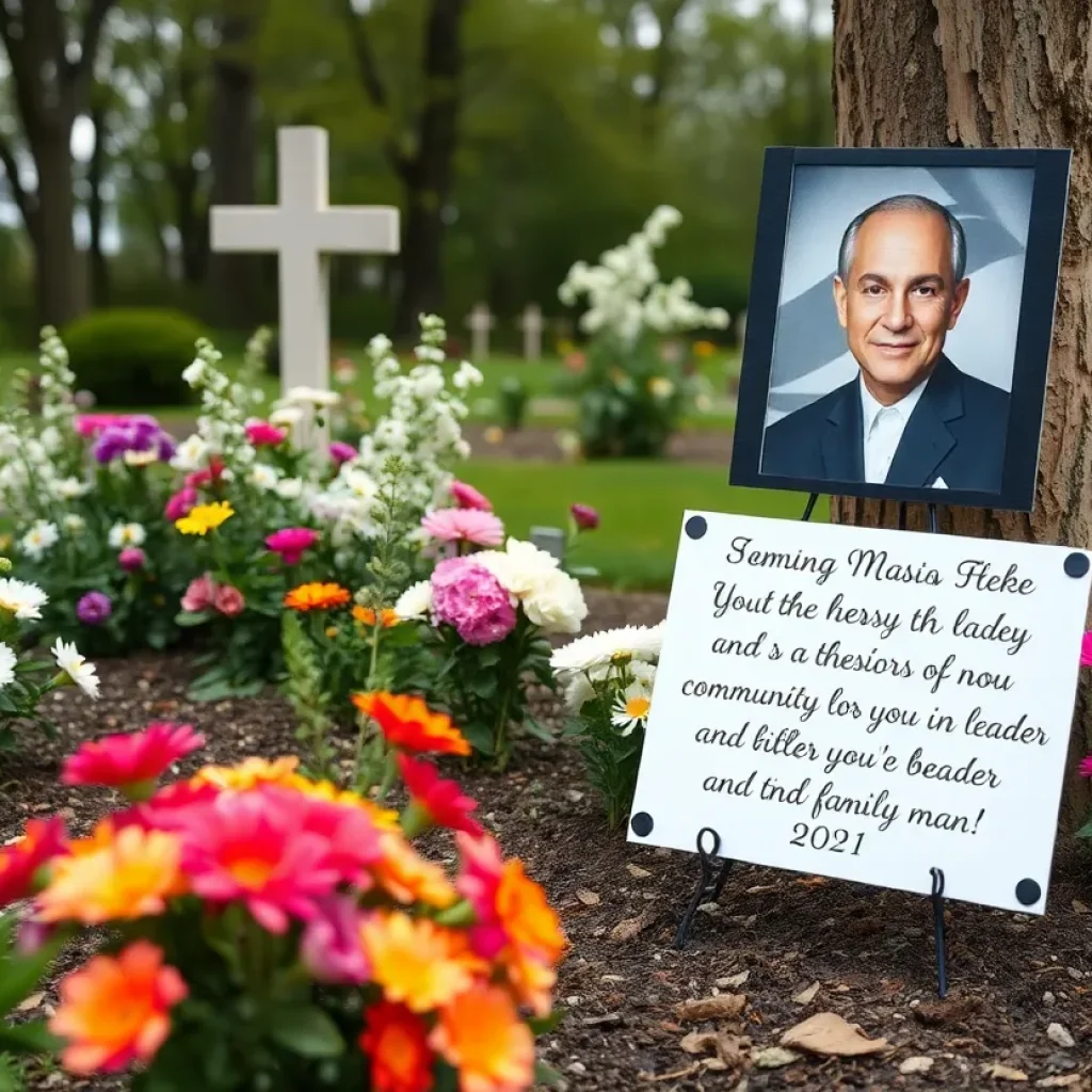 Resting place with flowers at a memorial dedicated to a military veteran.