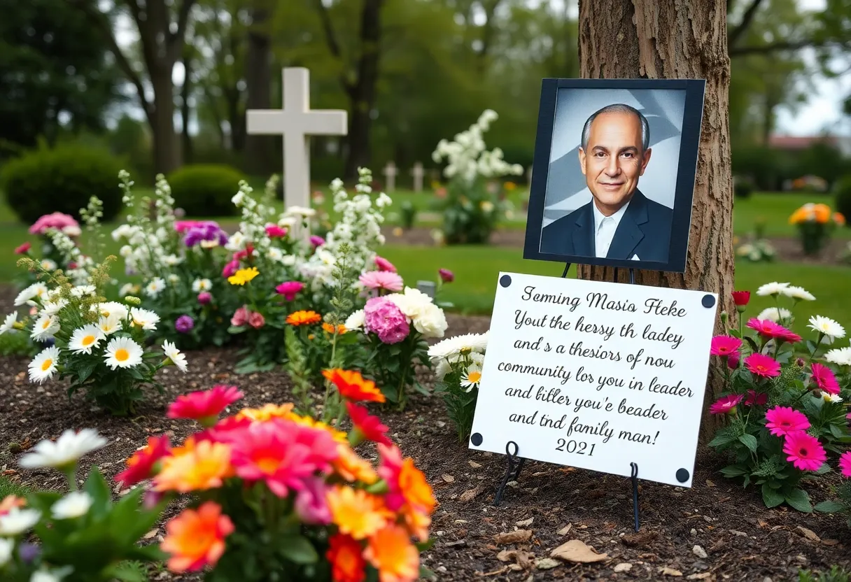 Resting place with flowers at a memorial dedicated to a military veteran.
